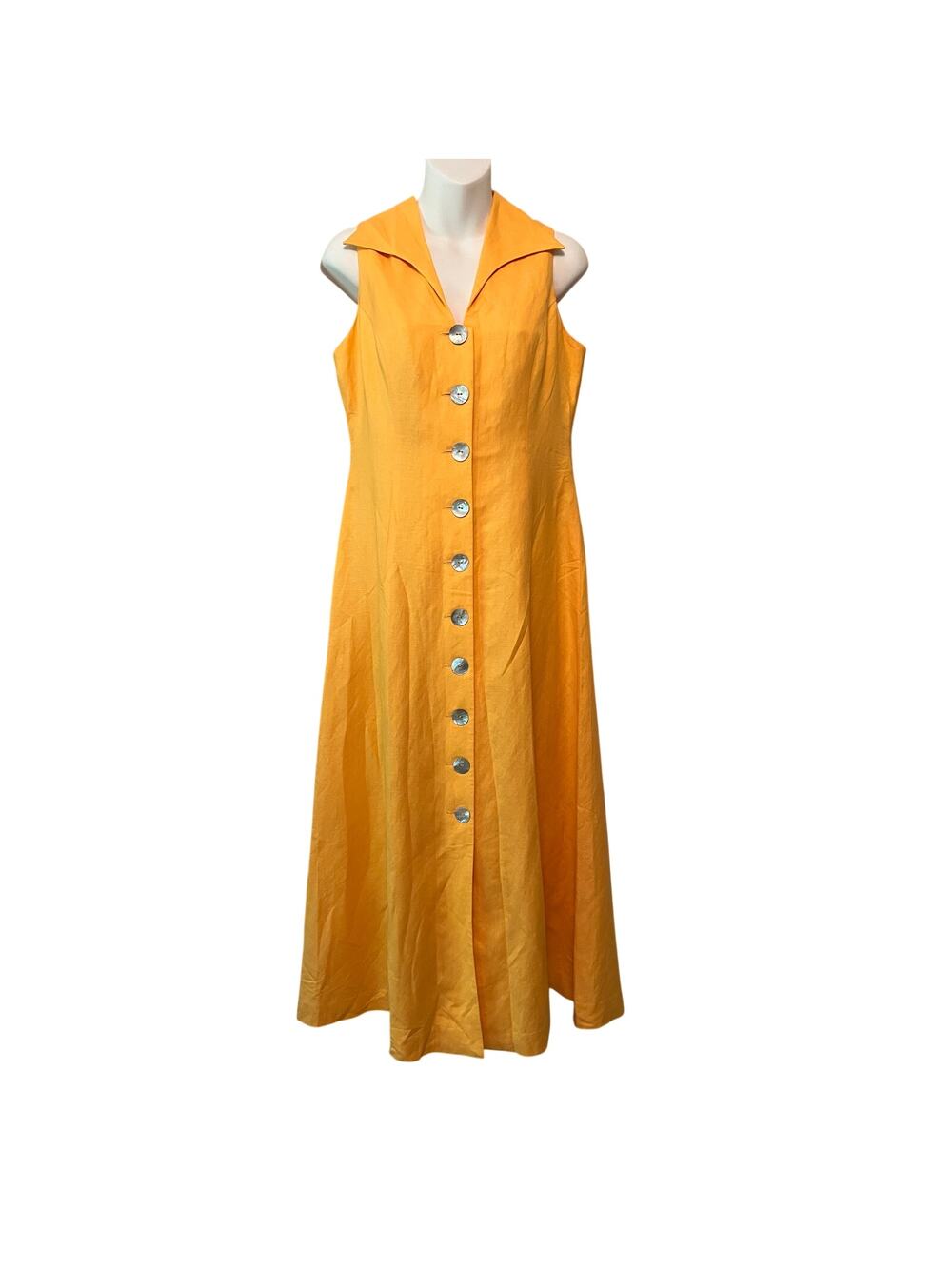 Coldwater Creek yellow shirt dress maxi casual linen rayon button front 90s